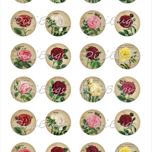 Vintage rózsák - nyomtatható papír alap ékszerkészítéshez  - kellékek & szerszámok - gyöngyfűzés kellékek - üveglencse - Meska.hu