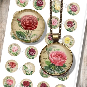 Vintage rózsák - nyomtatható papír alap ékszerkészítéshez  - kellékek & szerszámok - gyöngyfűzés kellékek - üveglencse - Meska.hu