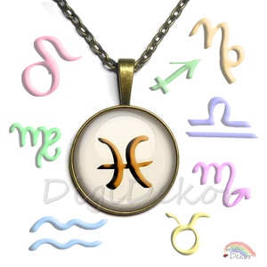 Horoszkópos ékszer, csillagjegyes nyaklánc választható mintával, asztrológia, zodiákus jegyek, 24 változatban, Ékszer, Nyaklánc, Medálos nyaklánc, Ékszerkészítés, Fotó, grafika, rajz, illusztráció, MESKA