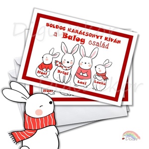 Karácsonyi képeslap, családi kép, vicces karácsonyi ajándék, névre szóló, személyre szabott tervezés, nyuszis képeslap  - karácsony - karácsonyi ajándékozás - karácsonyi képeslap, üdvözlőlap, ajándékkísérő - Meska.hu