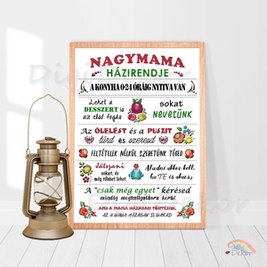 Nagymama Házirendje falikép, print vagy táblakép, ajándék anyák napjára, karácsonyra, népi motívumokkal díszített tábla, Otthon & Lakás, Dekoráció, Fali és függő dekoráció, Falra akasztható dekor, Fotó, grafika, rajz, illusztráció, MESKA