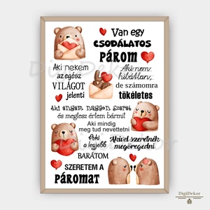 Bájos, macis-szíves Csodálatos párom tábla. A4, A3 print vagy táblakép szerelmeseknek, Valentin napra, évfordulóra. - Meska.hu