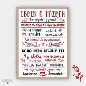 Piros-fekete táblakép, Ebben a házban, Családi szabályok. Falikép nappaliba, konyhába, előszobába.  - otthon & életmód - dekoráció - fali és függő dekoráció - falra akasztható dekor - Meska.hu