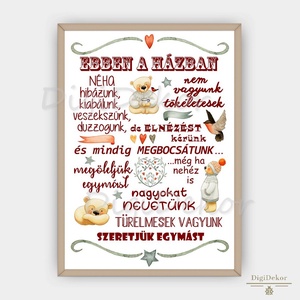 Őszi, macis Ebben a házban... táblakép. Családi ajándék, fali dekoráció konyhába, étkezőbe, nappaliba. Nagymamának. - otthon & életmód - dekoráció - fali és függő dekoráció - falra akasztható dekor - Meska.hu