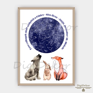 Csillagtérkép bűbájos rajzokkal. Csillagállás ajándék babaszületére, szülinapra, keresztelőre. Táblakép vagy print., Otthon & Életmód, Babaszoba, gyerekszoba, Babaszoba kép, Fotó, grafika, rajz, illusztráció, MESKA