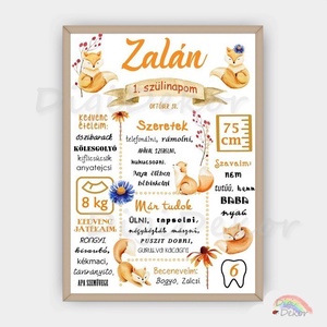 Rókás, hangulatos szülinapi tábla gyerekeknek. Születésnapi poszter, falikép. PDF, A4-es, A3-as print vagy táblakép, Otthon & Lakás, Dekoráció, Kép & Falikép, Poszter, Fotó, grafika, rajz, illusztráció, Meska