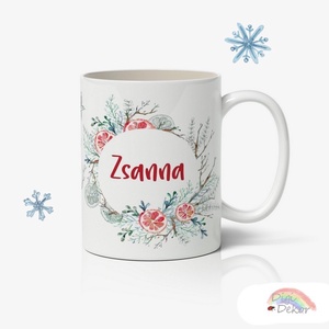 Narancskarikákkal díszített karácsonyi bögre névre szólóan, nőknek. , Otthon & Életmód, Konyhafelszerelés, tálalás, Tálalás, Bögre & Csésze, , MESKA