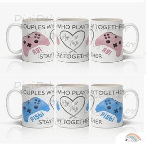 Egyedi, Gamer bögreszett, páros bögre névre szólóan. Különleges nászajándék, Valentin-napi ajándék pároknak. - otthon & életmód - konyhafelszerelés, tálalás - tálalás - bögre & csésze - Meska.hu