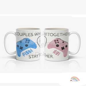 Gamer bögreszett, páros bögre névre szólóan. Különleges nászajándék, Valentin-napi ajándék pároknak. - otthon & életmód - konyhafelszerelés, tálalás - tálalás - bögre & csésze - Meska.hu