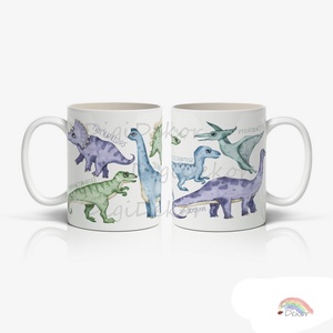 Dinoszauruszos bögre tudományos nevekkel, fiús színekben. Dínós ajándék gyerekeknek.  - otthon & életmód - konyhafelszerelés, tálalás - tálalás - bögre & csésze - Meska.hu