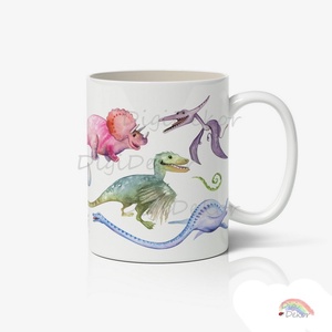 Dinoszauruszos bögre akvarell hatású rajzokkal. Dínós ajándék gyerekeknek.  - otthon & életmód - konyhafelszerelés, tálalás - tálalás - bögre & csésze - Meska.hu
