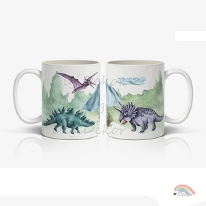 Tájképes-Dinoszauruszos bögre akvarell-illusztrációkkal. Dínós ajándék gyerekeknek.  - otthon & életmód - konyhafelszerelés, tálalás - tálalás - bögre & csésze - Meska.hu