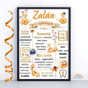 Rókás, hangulatos szülinapi tábla gyerekeknek. Születésnapi poszter, falikép. PDF, A4-es, A3-as print vagy táblakép, Otthon & Életmód, Dekoráció, Kép & Falikép, Poszter, Fotó, grafika, rajz, illusztráció, MESKA