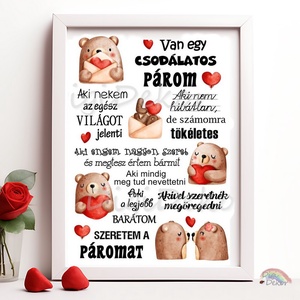 Macis-szíves Csodálatos párom tábla. A4, A3 print vagy táblakép szerelmeseknek, Valentin napra, évfordulóra. - otthon & életmód - dekoráció - fali és függő dekoráció - falra akasztható dekor - Meska.hu