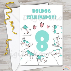 Cicás születésnapi képeslap számmal. Aranyos, egyedi üdvözlőlap gyerekeknek. , Otthon & Életmód, Papír, írószer, Képeslap, üdvözlőlap, Ajándékozás kellékei, Fotó, grafika, rajz, illusztráció, Papírművészet, MESKA