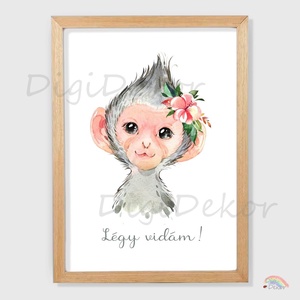 Légy vidám! Majmos falikép gyerekeknek. Szavannai állatok. Gyerekszoba kép kerettel. Táblakép. A4, A3. , Otthon & Életmód, Babaszoba, gyerekszoba, Babaszoba kép, , MESKA