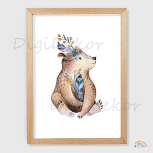 Medve tollakkal. Boho falikép gyerekszobába. Keretes kép, macis táblakép gyerekeknek. A4-es, A3-as print. - Meska.hu