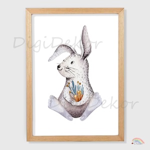 Nyuszi répával. Boho falikép gyerekszobába. Keretes kép, táblakép gyerekeknek. A4-es, A3-as print., Otthon & Életmód, Babaszoba, gyerekszoba, Babaszoba kép, , MESKA