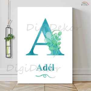 Monogram táblakép névvel. Türkiz betű tengeri hínáros motívummal., Otthon & Életmód, Dekoráció, Fali és függő dekoráció, Falra akasztható dekor, Fotó, grafika, rajz, illusztráció, MESKA