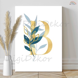 Monogram-táblakép. Arany betű olajággal díszítve. A4, A3 falikép., Otthon & Életmód, Dekoráció, Fali és függő dekoráció, Falra akasztható dekor, Fotó, grafika, rajz, illusztráció, MESKA