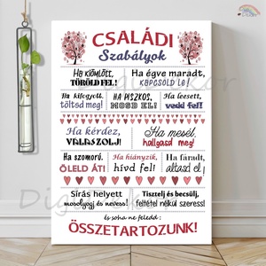Családi Szabályok táblakép A4-es vagy A3-as méretben. Házirend falikép., Otthon & Életmód, Dekoráció, Fali és függő dekoráció, Falra akasztható dekor, Fotó, grafika, rajz, illusztráció, MESKA