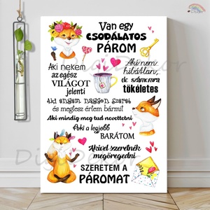 Kedves rókákkal díszített Van egy csodálatos párom tábla. Falikép szerelmeseknek. , Otthon & Életmód, Dekoráció, Fali és függő dekoráció, Falra akasztható dekor, Fotó, grafika, rajz, illusztráció, MESKA