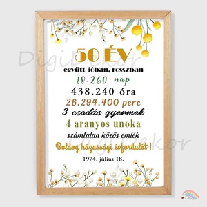 Egyedi ajándék tábla aranylakodalomra, házassági évfordulóra. Dátumos falikép házaspároknak. , Otthon & Életmód, Dekoráció, Kép & Falikép, Poszter, Fotó, grafika, rajz, illusztráció, MESKA