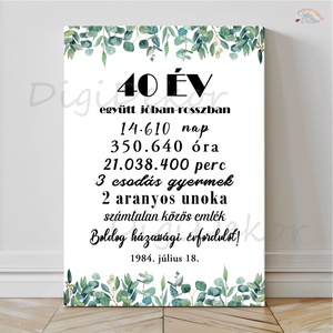 Eukaliptusz-levelekkel díszített tábla házassági évfordulóra. Dátumos ajándék pároknak, férjnek, feleségnek. , Otthon & Életmód, Dekoráció, Kép & Falikép, Poszter, Fotó, grafika, rajz, illusztráció, MESKA