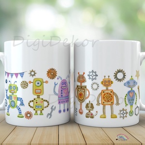 Robotos bögre gyerekeknek, kisfiúknak. Kerámia bögre robotokkal. Fiús ajándék., Otthon & Életmód, Konyhafelszerelés, tálalás, Tálalás, Bögre & Csésze, Fotó, grafika, rajz, illusztráció, Kerámia, MESKA