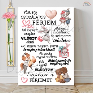 Van egy csodálatos férjem táblakép aranyos, állatos rajzokkal. , Otthon & Életmód, Dekoráció, Fali és függő dekoráció, Falra akasztható dekor, Fotó, grafika, rajz, illusztráció, MESKA