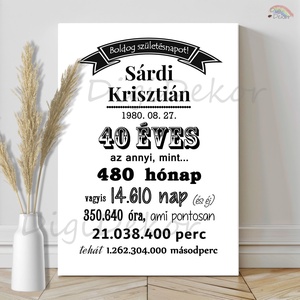 Születésnapi táblakép névre szólóan. Fekete-fehér falikép., Otthon & Életmód, Dekoráció, Kép & Falikép, Poszter, Fotó, grafika, rajz, illusztráció, MESKA
