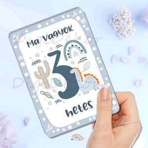 16 darabos hónapkártya-csomag kisfiúknak. Dínós babaszületési ajándék. , Játék & Sport, Babalátogató ajándékcsomag, Fotó, grafika, rajz, illusztráció, MESKA