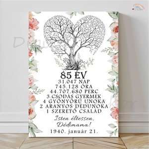 Életfás születésnapi táblakép virágos díszítéssel. , Otthon & Életmód, Dekoráció, Kép & Falikép, Poszter, Fotó, grafika, rajz, illusztráció, MESKA