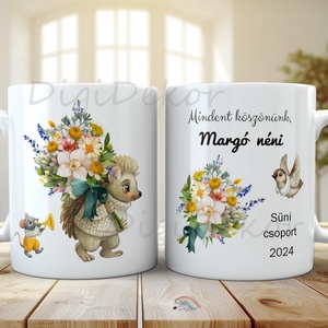Süni virágcsokorral. Búcsúajándék bögre dadusnak, óvó néninek. , Otthon & Életmód, Konyhafelszerelés, tálalás, Tálalás, Bögre & Csésze, Fotó, grafika, rajz, illusztráció, Kerámia, MESKA