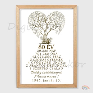 Egyedi falikép 80. születésnapra. Életfás tábla barna betűszínnel. , Otthon & Életmód, Dekoráció, Kép & Falikép, Poszter, Fotó, grafika, rajz, illusztráció, MESKA