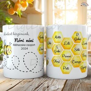 Névre szóló, méhecskés-méhsejtes bögre ovis ballagásra. Egyedi búcsúajándék., Otthon & Életmód, Konyhafelszerelés, tálalás, Tálalás, Bögre & Csésze, Fotó, grafika, rajz, illusztráció, Kerámia, MESKA