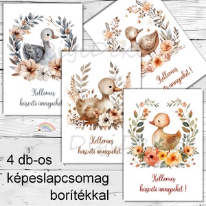 Húsvéti képeslapok kislibákkal és virágokkal. 4 db-os csomag. Üdvözlőlapok borítékkal., Otthon & Életmód, Papír, írószer, Képeslap, üdvözlőlap, Ajándékozás kellékei, Fotó, grafika, rajz, illusztráció, Papírművészet, MESKA