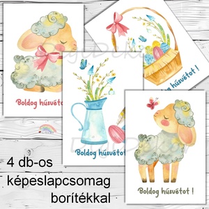 4 db húsvéti képeslap borítékkal. Báránykás, virágos tavaszi üdvözlőlapok. , Otthon & Életmód, Papír, írószer, Képeslap, üdvözlőlap, Ajándékozás kellékei, Fotó, grafika, rajz, illusztráció, Papírművészet, MESKA