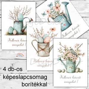 Öntözőkannák tavaszi virágokkal. Képeslapcsomag húsvétra. , Otthon & Életmód, Papír, írószer, Képeslap, üdvözlőlap, Ajándékozás kellékei, Fotó, grafika, rajz, illusztráció, Papírművészet, MESKA