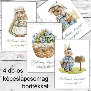 Vintage húsvéti képeslapok aranyos nyuszikkal. , Otthon & Életmód, Papír, írószer, Képeslap, üdvözlőlap, Ajándékozás kellékei, Fotó, grafika, rajz, illusztráció, Papírművészet, MESKA