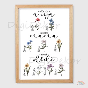 Anya, Mama, Dédi. Anyák napi ajándék a hónap virágaival. Névre szóló meglepetés.  - otthon & életmód - dekoráció - kép & falikép - poszter - Meska.hu
