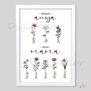 Anyák napi falikép a hónap virágaival. Először Anya, most Mama. Névre szóló ajándék.  - otthon & életmód - dekoráció - kép & falikép - poszter - Meska.hu