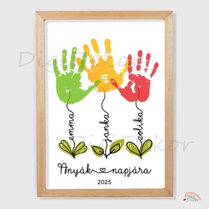 Tenyérlenyomatos ajándék anyának, mamának. 3 gyerekhez. Névre szóló virágok. DIY ajándék., Otthon & Életmód, Dekoráció, Kép & Falikép, Poszter, Fotó, grafika, rajz, illusztráció, MESKA