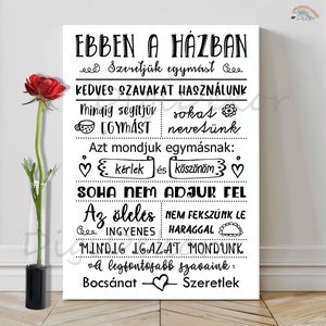 Ebben a házban... táblakép fekete betűkkel, Otthon & Életmód, Dekoráció, Fali és függő dekoráció, Falra akasztható dekor, Fotó, grafika, rajz, illusztráció, MESKA
