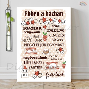 Virágokkal díszített, vidám Házirend. , Otthon & Életmód, Dekoráció, Fali és függő dekoráció, Falra akasztható dekor, Fotó, grafika, rajz, illusztráció, MESKA
