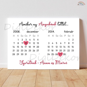 Elegáns táblakép naptárral, születési dátumokkal. , Otthon & Életmód, Dekoráció, Kép & Falikép, Poszter, Fotó, grafika, rajz, illusztráció, MESKA