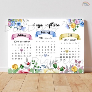 Vidám, virágos táblakép anyák napjára. Dátumos, naptáras ajándék., Otthon & Életmód, Dekoráció, Kép & Falikép, Poszter, Fotó, grafika, rajz, illusztráció, MESKA