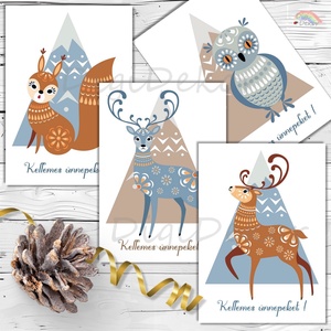 Skandináv stílusú karácsonyi képeslapok. 4 db, Karácsony, Karácsonyi ajándékozás, Karácsonyi képeslap, üdvözlőlap, ajándékkísérő, Fotó, grafika, rajz, illusztráció, Papírművészet, MESKA