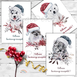 Állatkölykös karácsonyi képeslapok. 4 darabos csomag. , Karácsony, Karácsonyi ajándékozás, Karácsonyi képeslap, üdvözlőlap, ajándékkísérő, Fotó, grafika, rajz, illusztráció, Papírművészet, MESKA