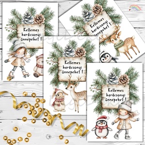 Hangulatos karácsonyi képeslapok csomagban. , Karácsony, Karácsonyi ajándékozás, Karácsonyi képeslap, üdvözlőlap, ajándékkísérő, Fotó, grafika, rajz, illusztráció, Papírművészet, MESKA